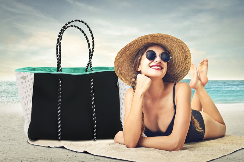 QOGiR Neoprene Multipurpose Beach Bag Tote with Inner Zipper Pocket (Black, X-Large) â€¦ - Image 2